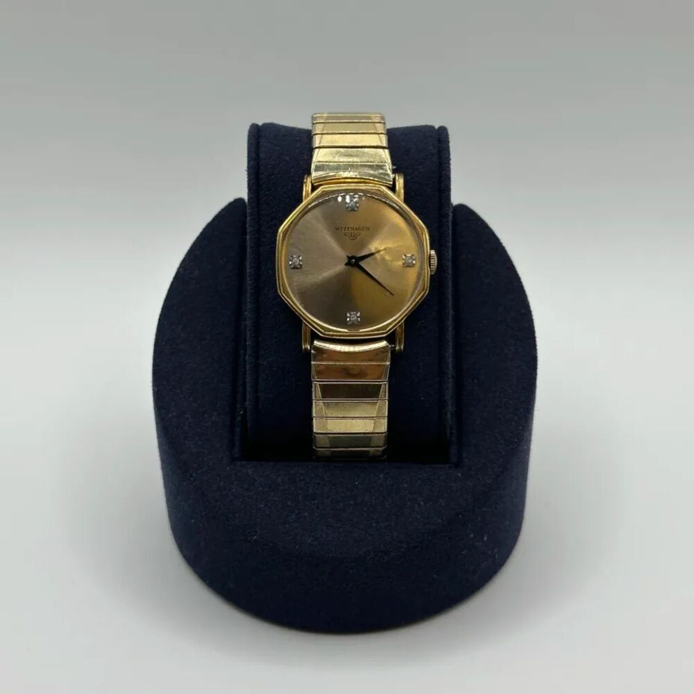 Vintage 60s Wittnauer Longines Octagon Gold Diamonds 32MM Wrist Watch